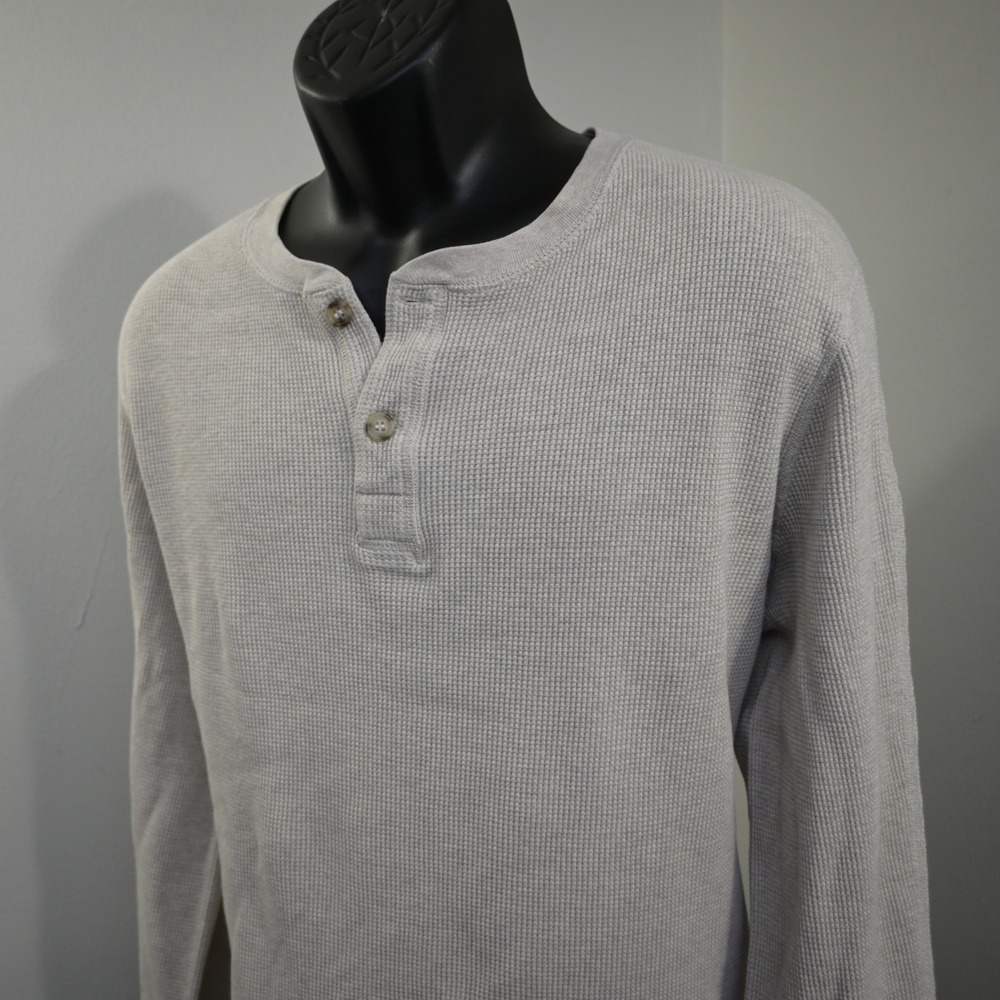 Wallace & Barnes Henley Shirt Mens XXL Cream Waffle Knit Long Sleeve Cotton